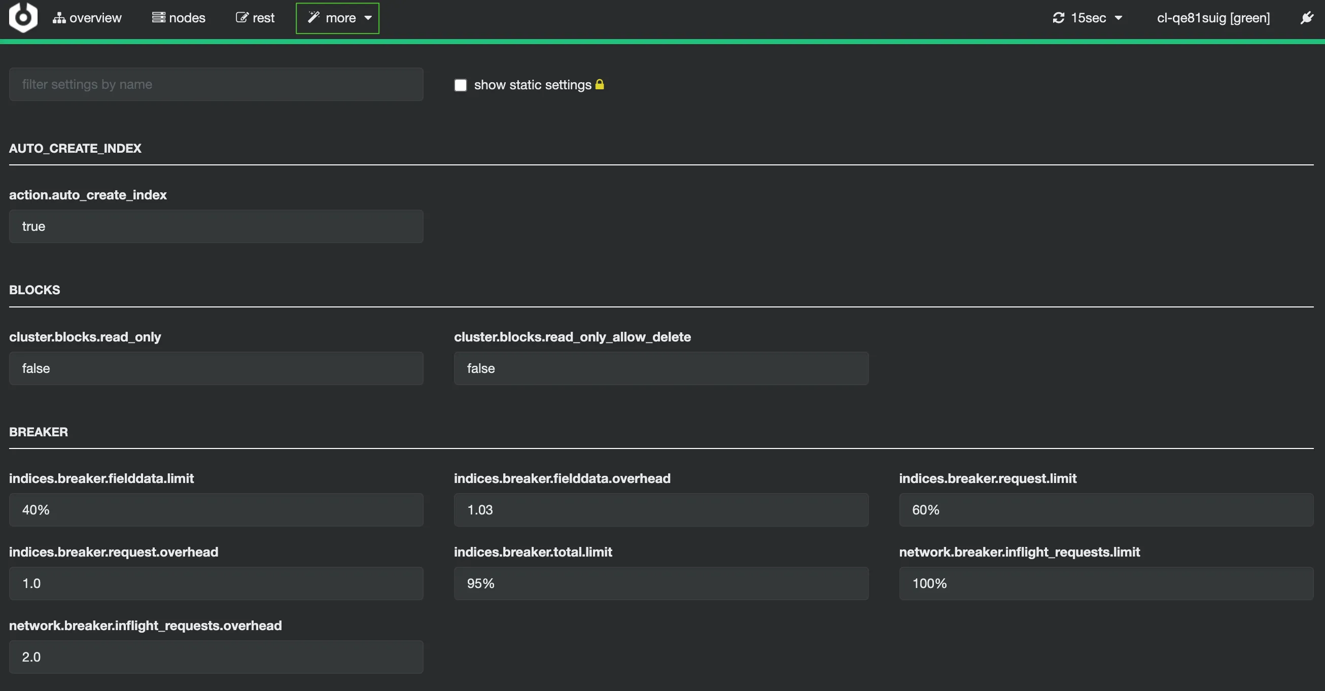 cerebro cluster settings